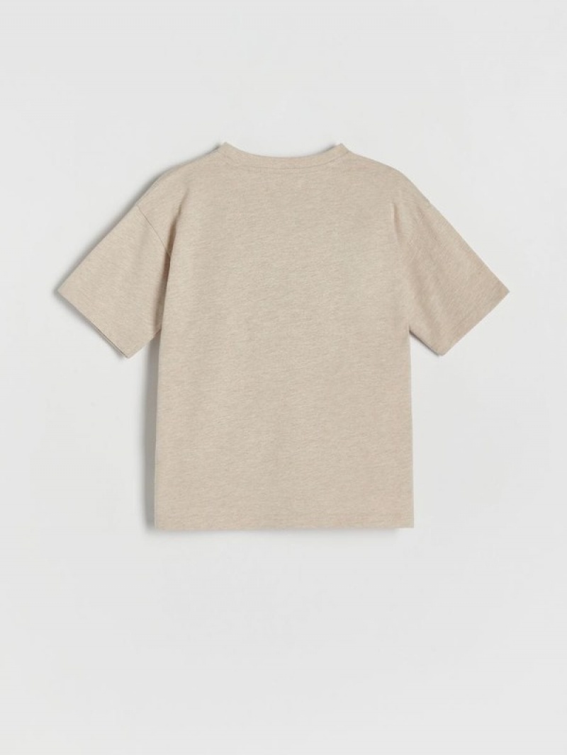 Reserved T-embroidery Detailing T-shirts Jungen Beige | 7140-YEAMS