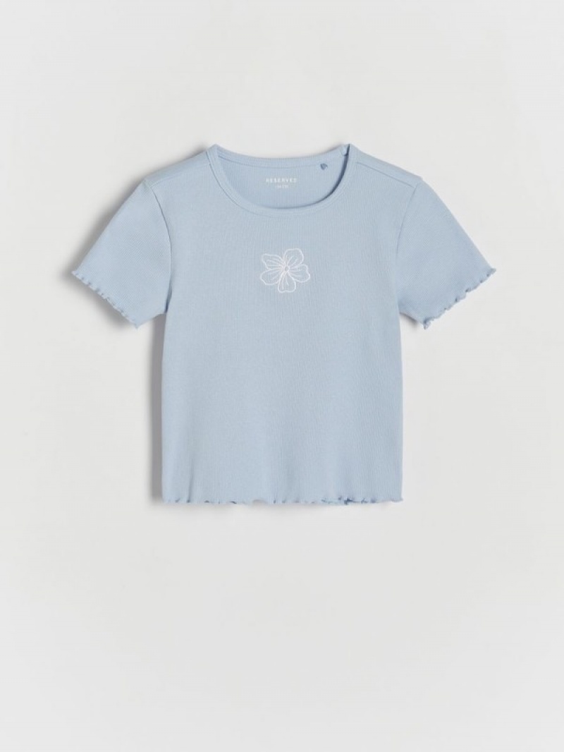 Reserved T-embroidery Detailing T-shirts Mädchen Blau | 8926-KYTXN