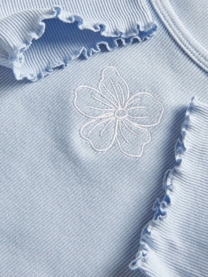 Reserved T-embroidery Detailing T-shirts Mädchen Blau | 8926-KYTXN