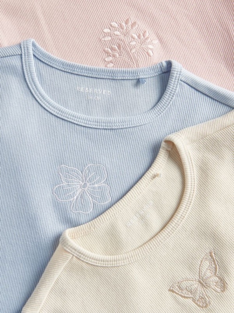 Reserved T-embroidery Detailing T-shirts Mädchen Blau | 8926-KYTXN