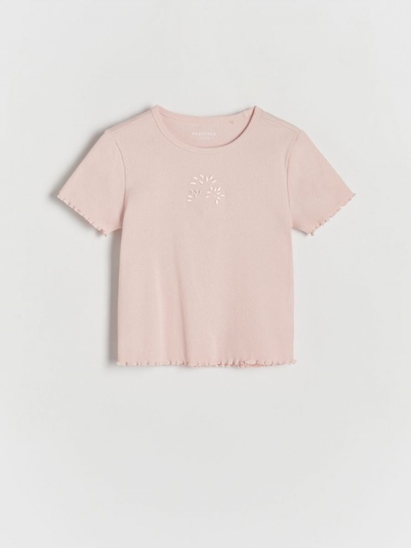 Reserved T-embroidery Detailing T-shirts Mädchen Rosa | 1435-YEUVA