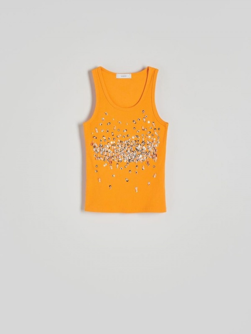 Reserved Topshiny Appliqués T-shirts Damen Orange | 4781-KBCGV