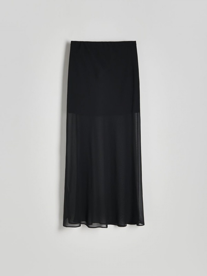 Reserved Transparent Maxi Röcke Damen Schwarz | 9318-RFXOP