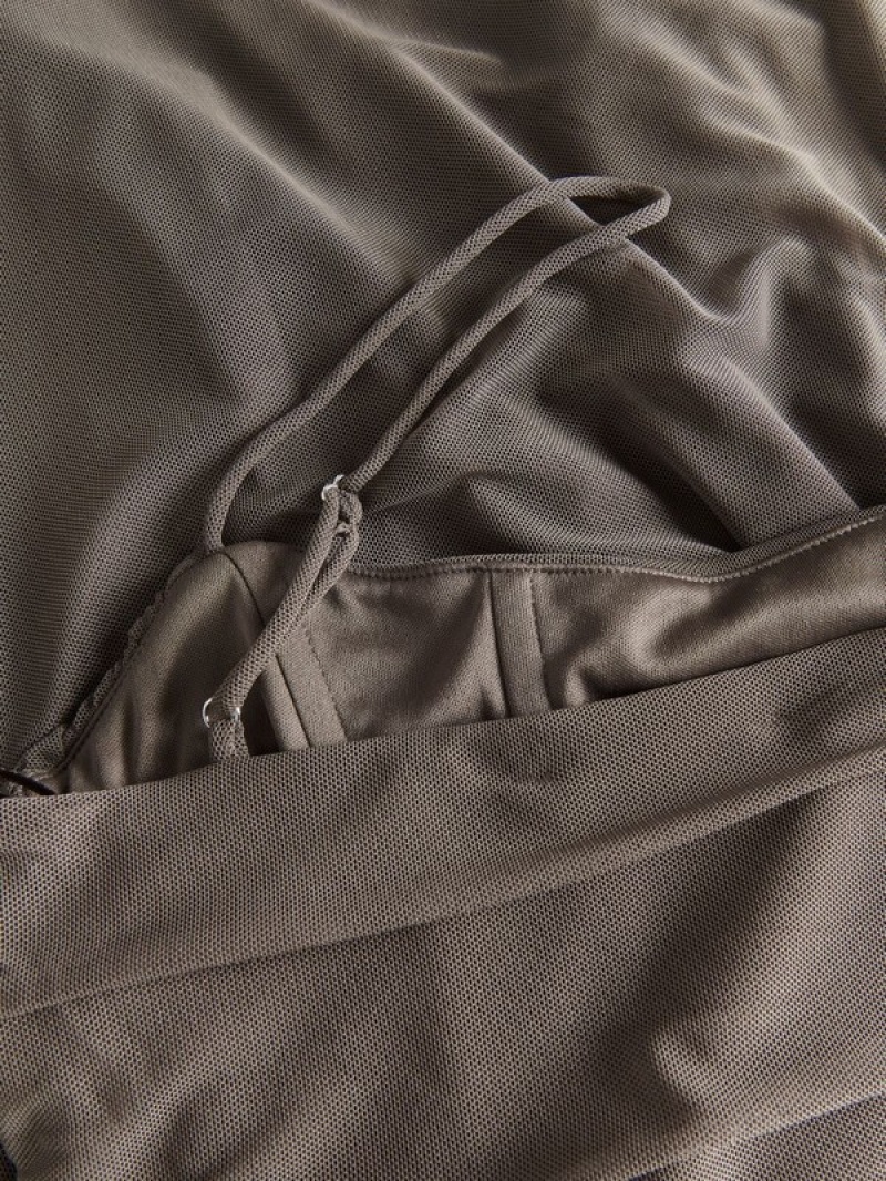 Reserved Tullegathered Details Kleid Damen Braun | 7139-PCHKW