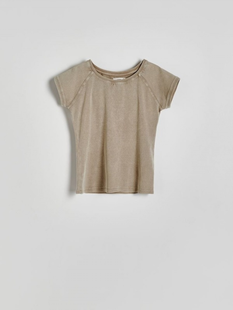 Reserved T-wash Effect T-shirts Damen Beige | 2418-CUBIZ