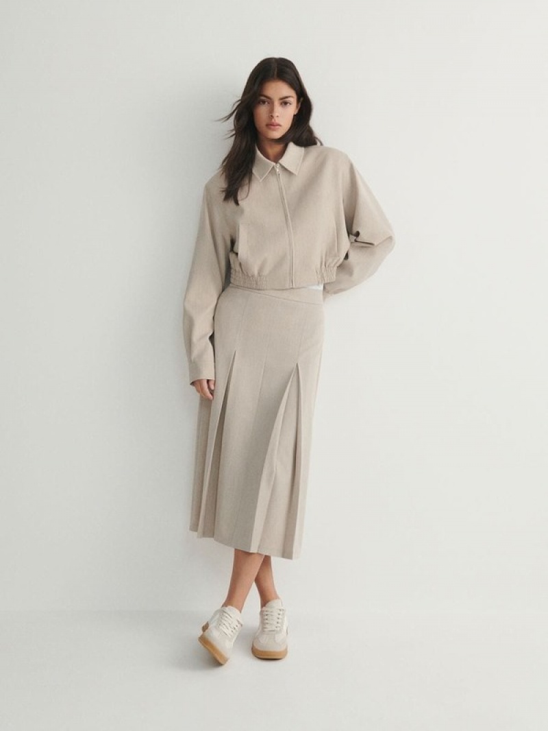 Reserved Two Pleats Röcke Damen Beige | 7642-WSZFT