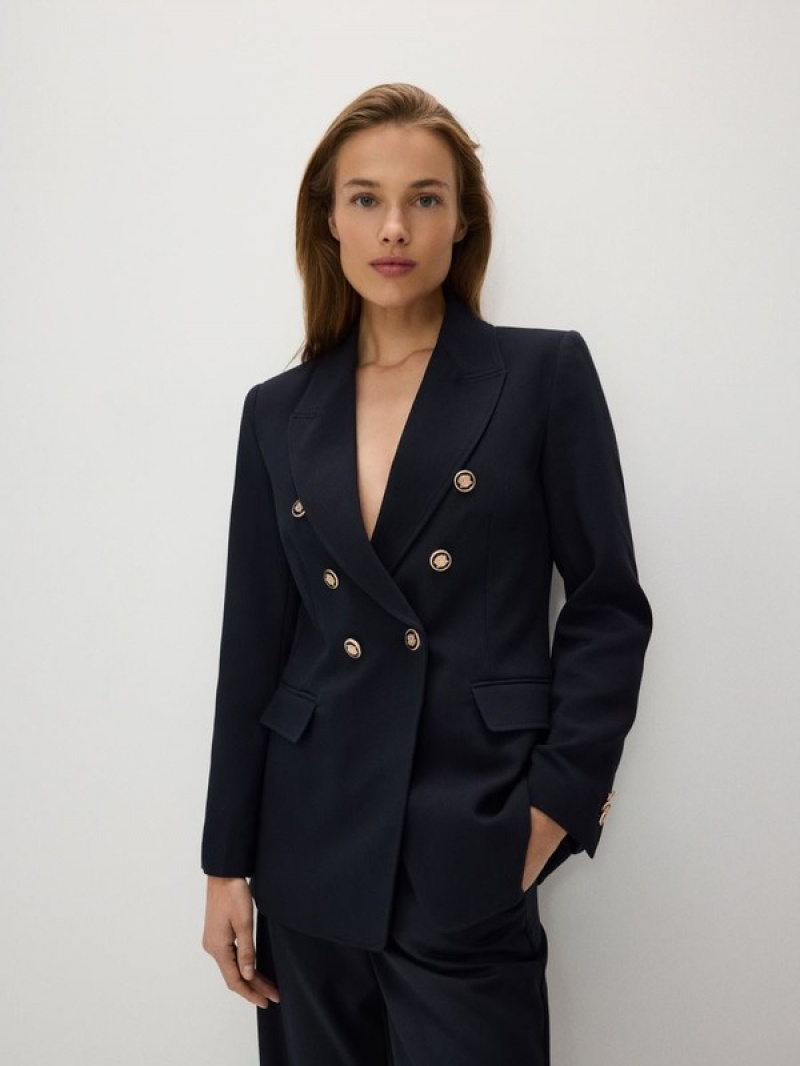 Reserved Viscose Blend Double-breasted Blazer Damen Navy | 4759-MTNBD