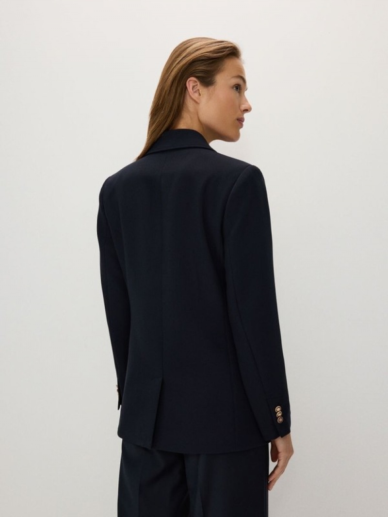 Reserved Viscose Blend Double-breasted Blazer Damen Navy | 4759-MTNBD