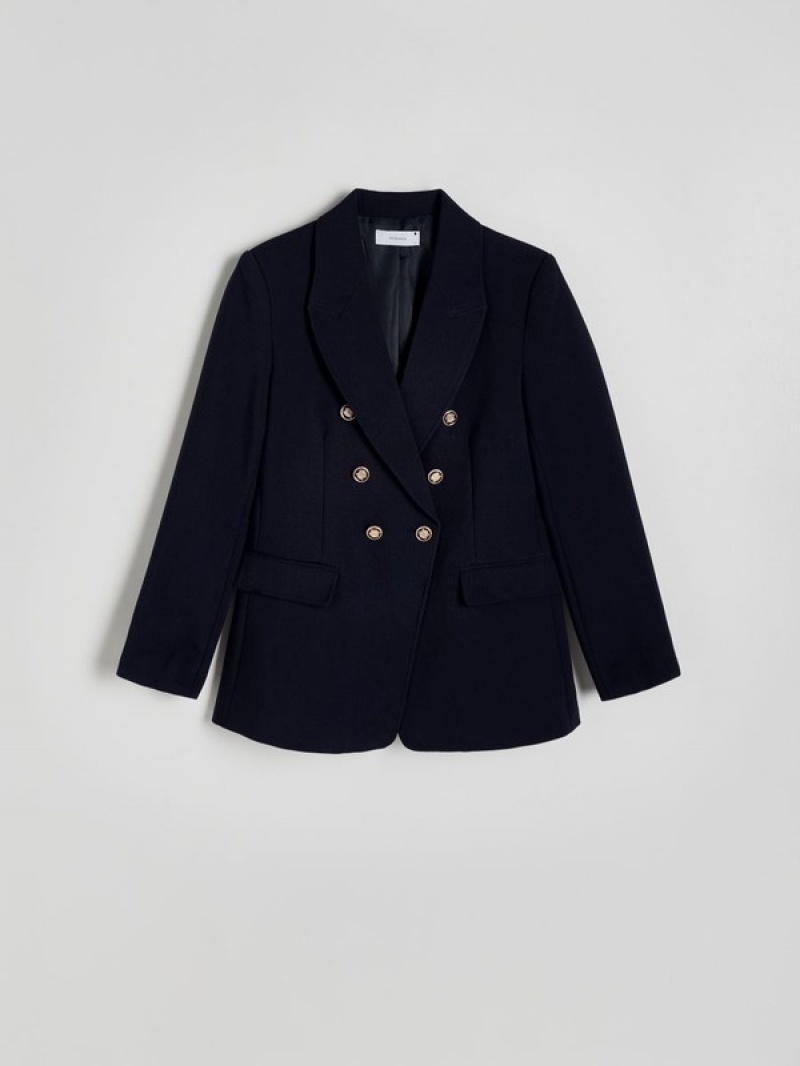 Reserved Viscose Blend Double-breasted Blazer Damen Navy | 4759-MTNBD