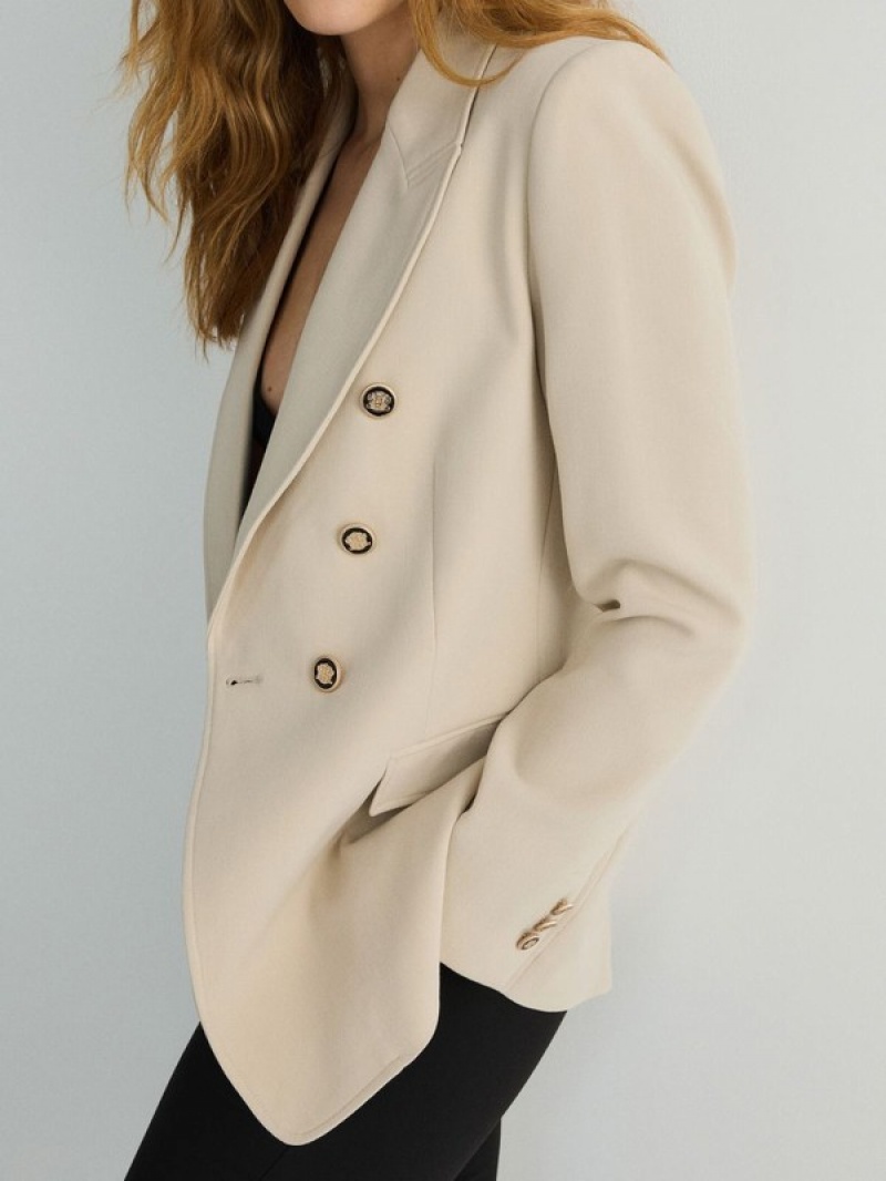 Reserved Viscose Blend Double-breasted Blazer Damen Beige | 2047-FDSQN