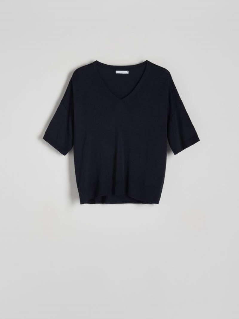 Reserved Viscose Rich Top Pullover Damen Navy | 6091-IUDNB