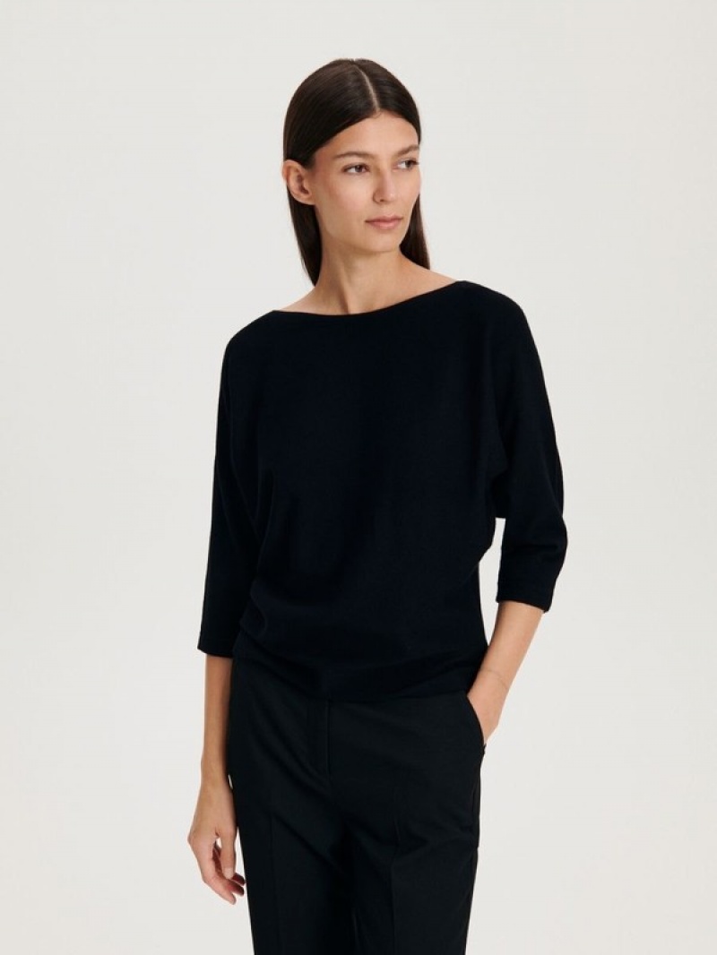 Reserved Viscose Rich Top Pullover Damen Schwarz | 2759-GWUPD