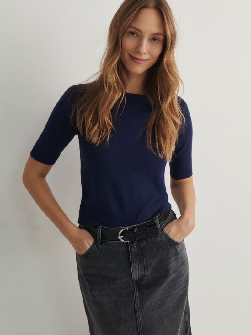 Reserved Viscose Rich Top Pullover Damen Navy | 1498-XKRYG