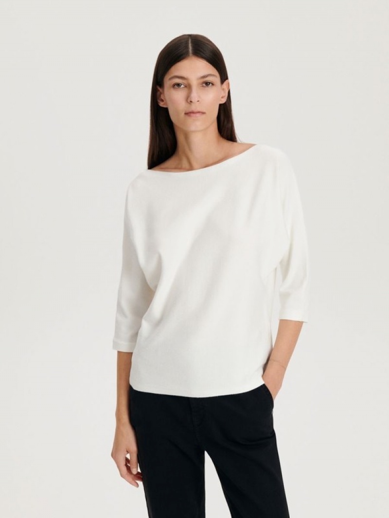 Reserved Viscose Rich Top Pullover Damen Weiß | 2031-BDZOV