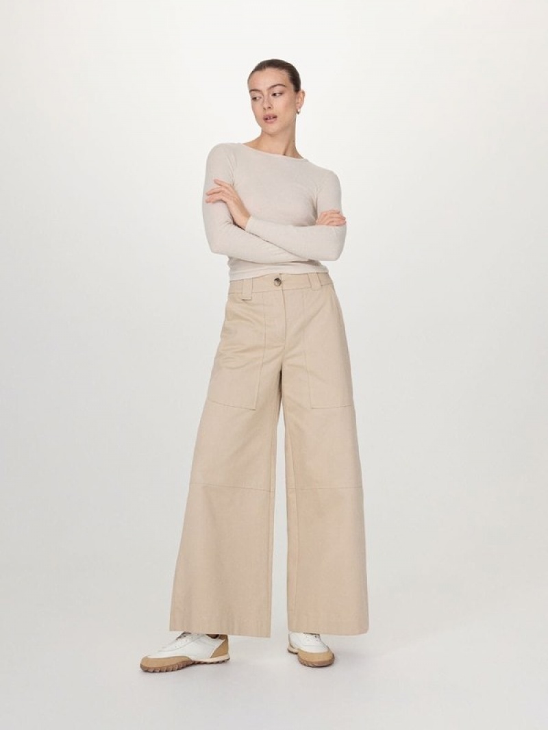 Reserved Weite Leg Hosen Damen Beige | 2031-PKMTU