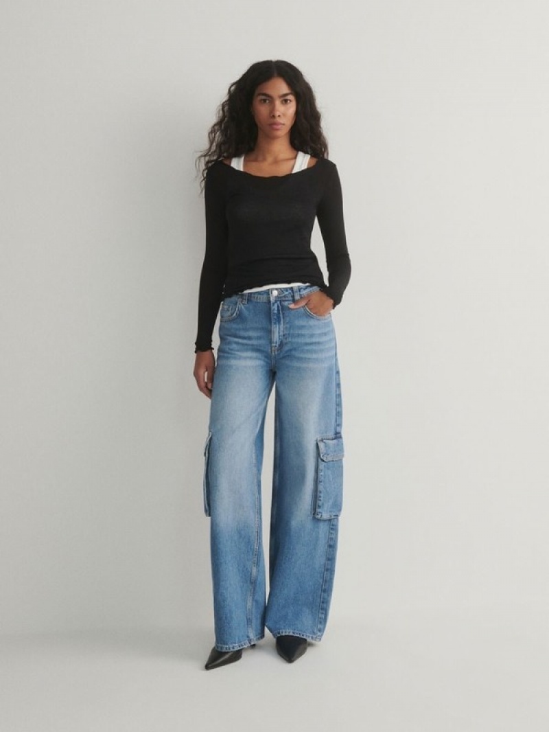 Reserved Weite Legcargo Pockets Jeans Damen Blau | 7208-LFMJD