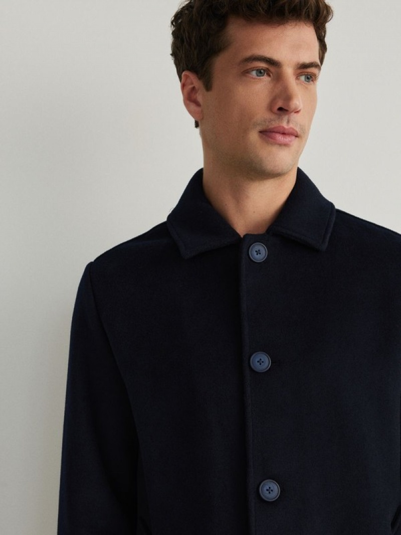 Reserved Wolle Mäntel Herren Navy | 9087-BTQOL