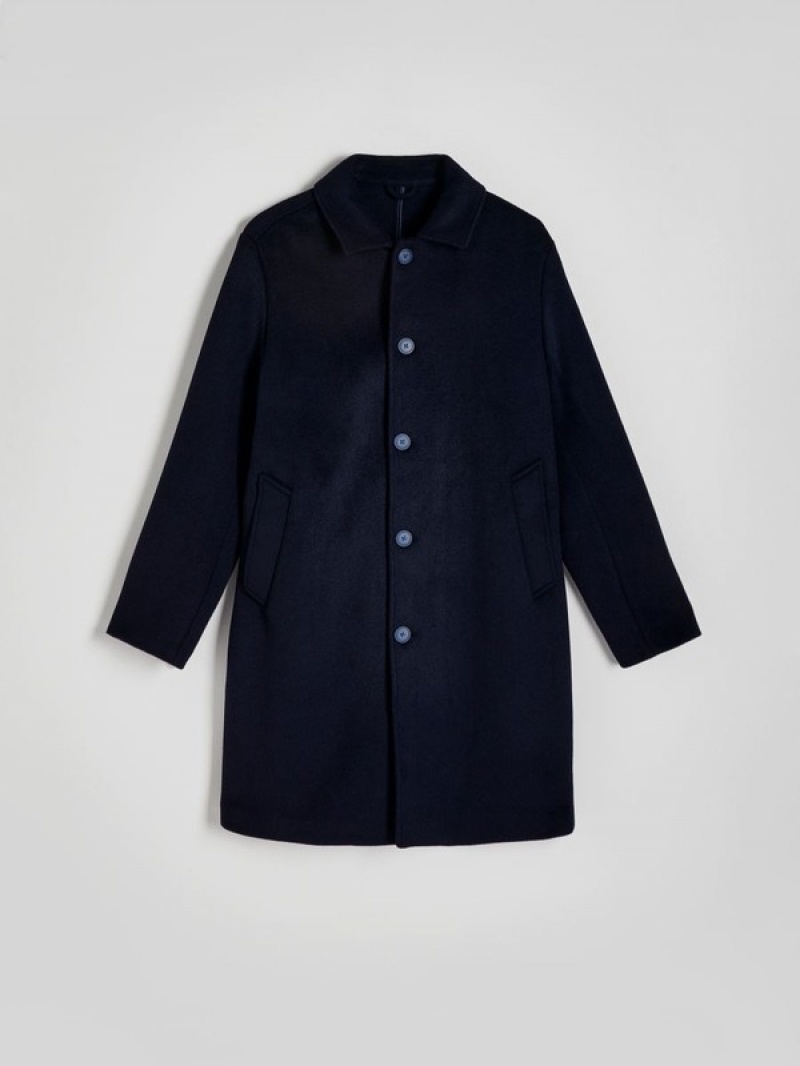 Reserved Wolle Mäntel Herren Navy | 9087-BTQOL